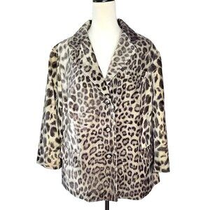 Talbots Blazer Jacket Womens 22W Brown Leopard Print Kate Curvy Fit 3/4 Sleeve